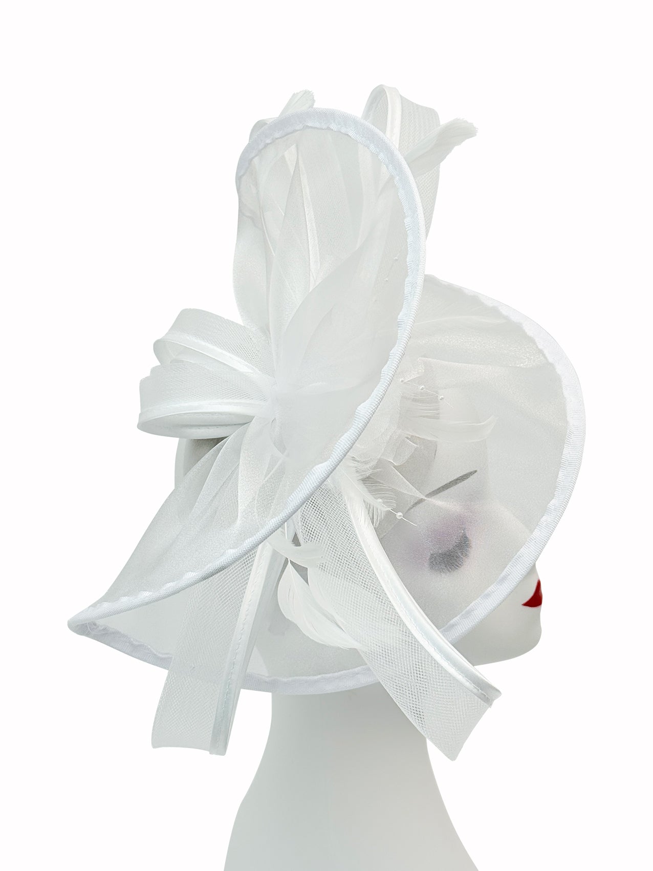 Arc Shaped Fascinator with Feathers and Floral Burst