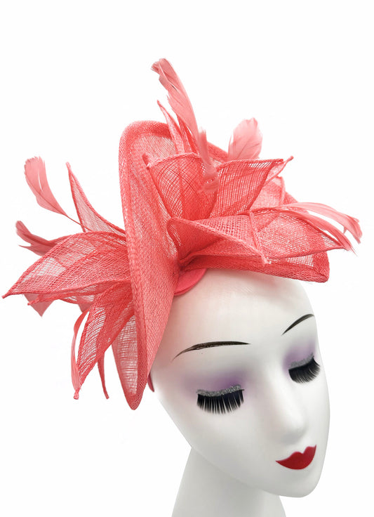 Asymmetric Twisted Shaped Flowers and Feathers Burst Fascinator for Special Occasions