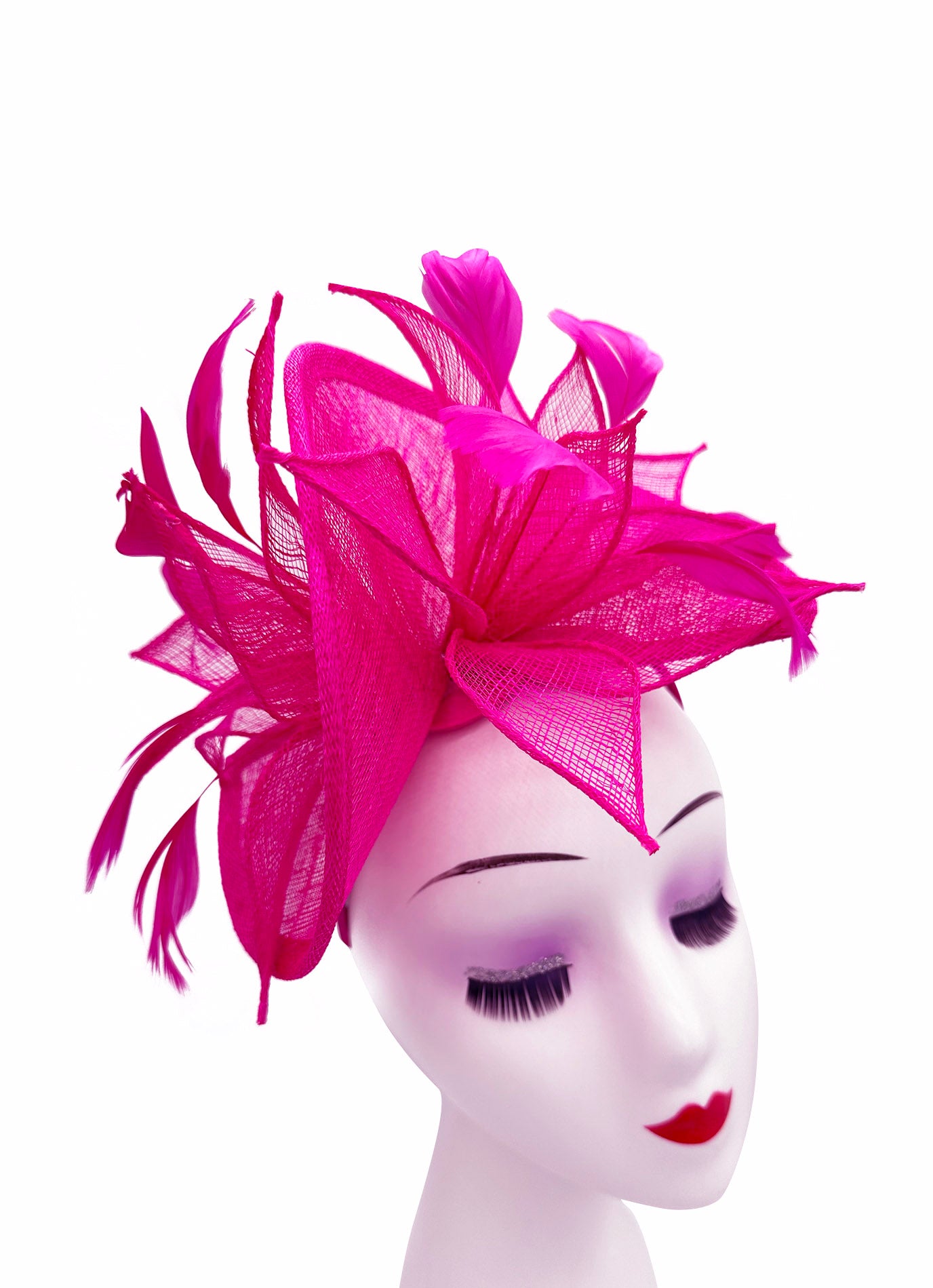 Asymmetric Twisted Shaped Flowers and Feathers Burst Fascinator for Special Occasions