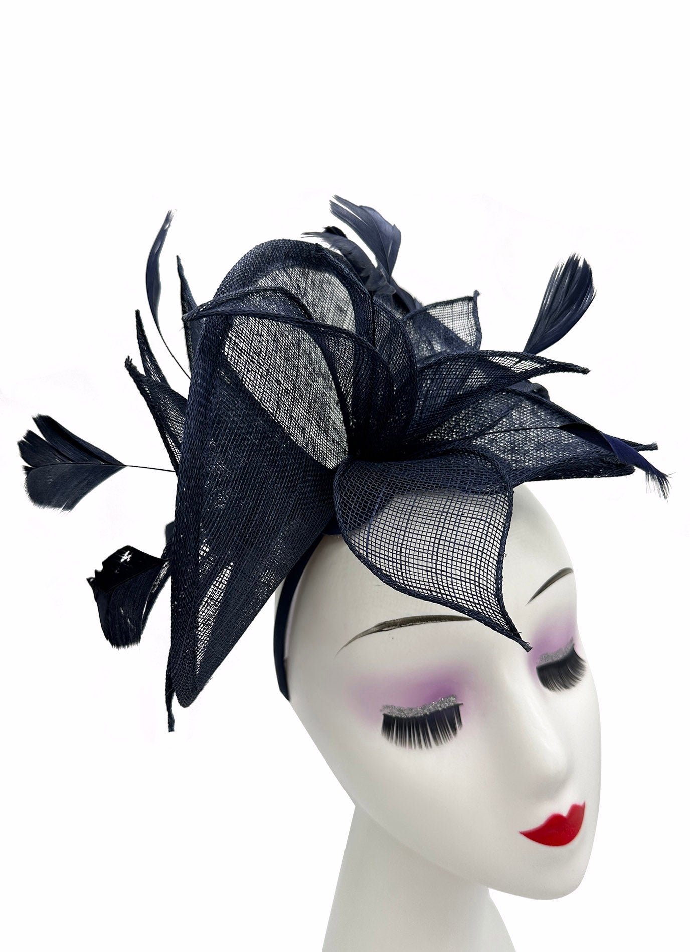 Asymmetric Twisted Shaped Flowers and Feathers Burst Fascinator for Special Occasions