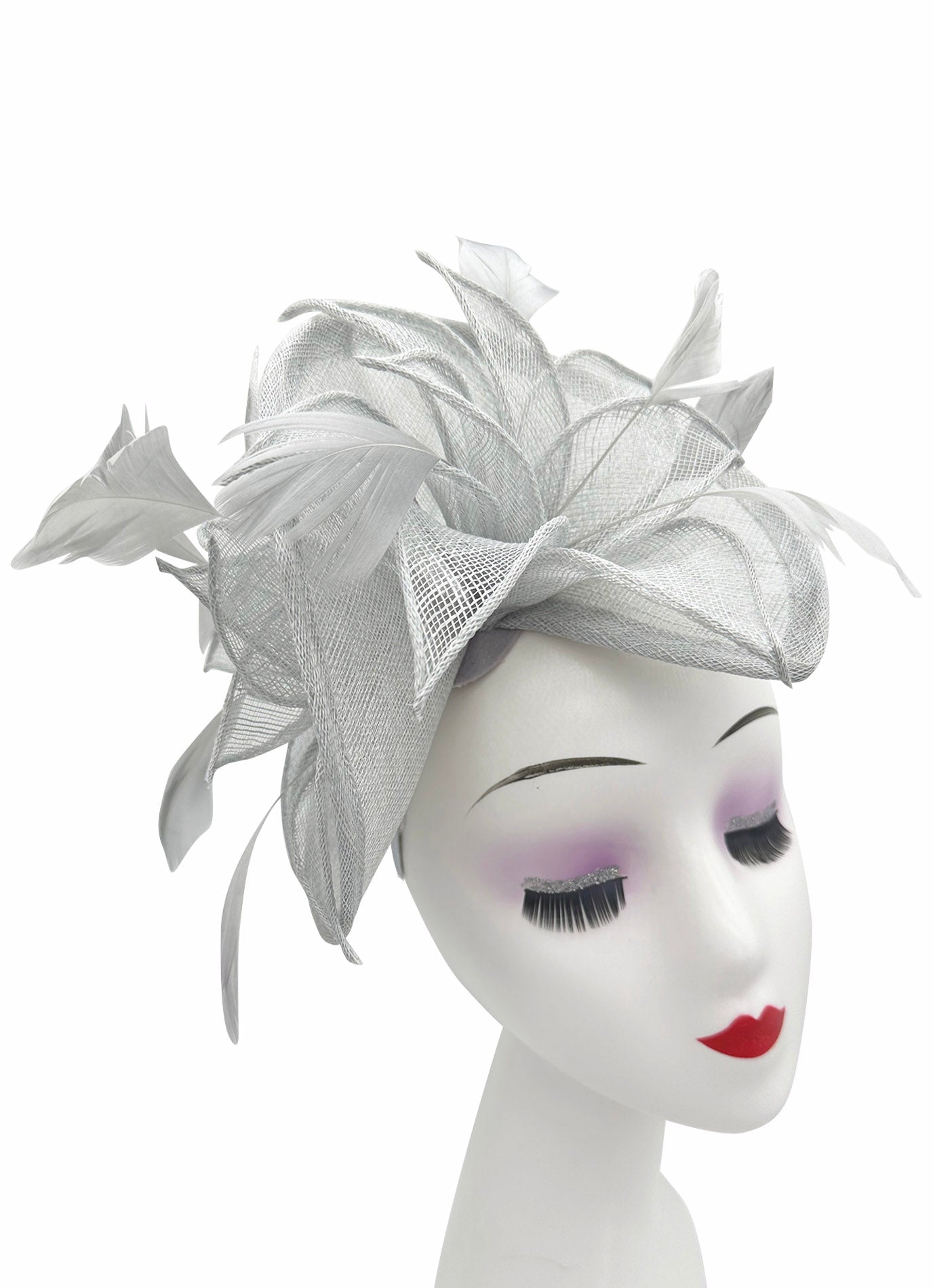 Asymmetric Twisted Shaped Flowers and Feathers Burst Fascinator for Special Occasions