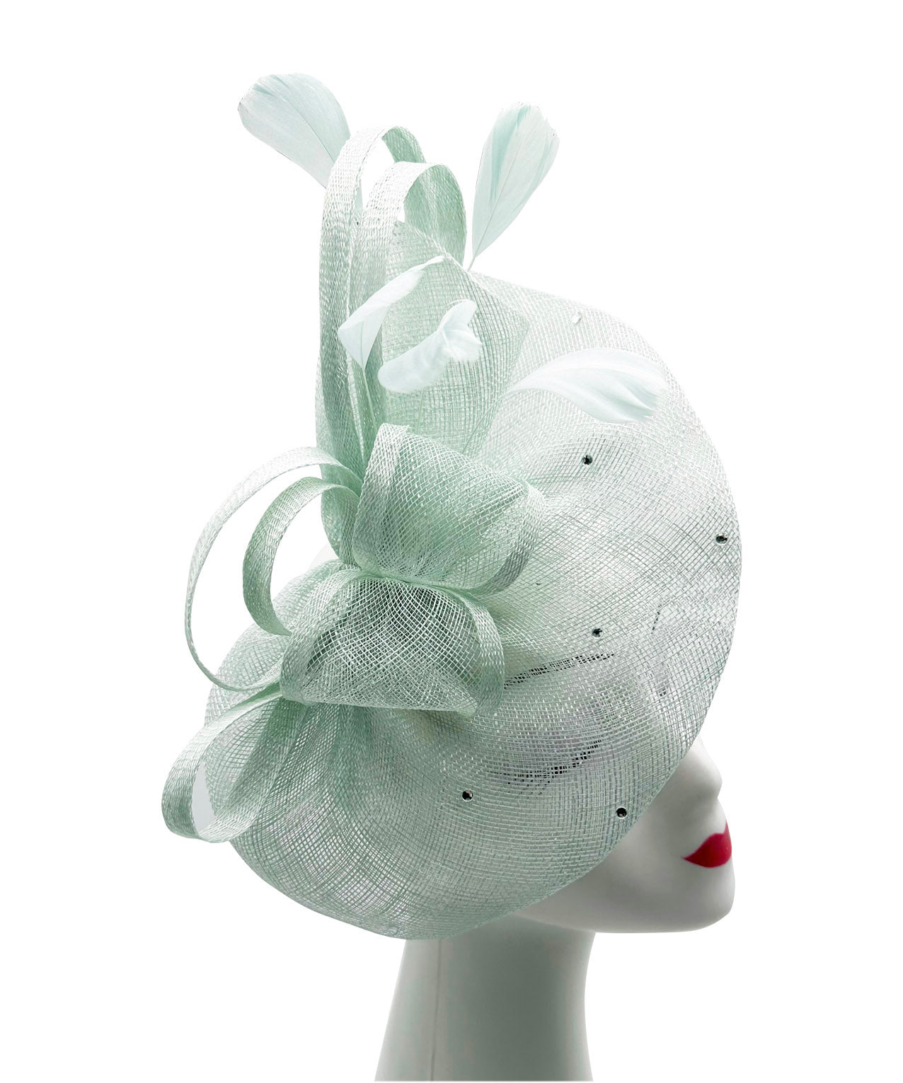 Sinamay Fascinator with Diamonds and Real Feather