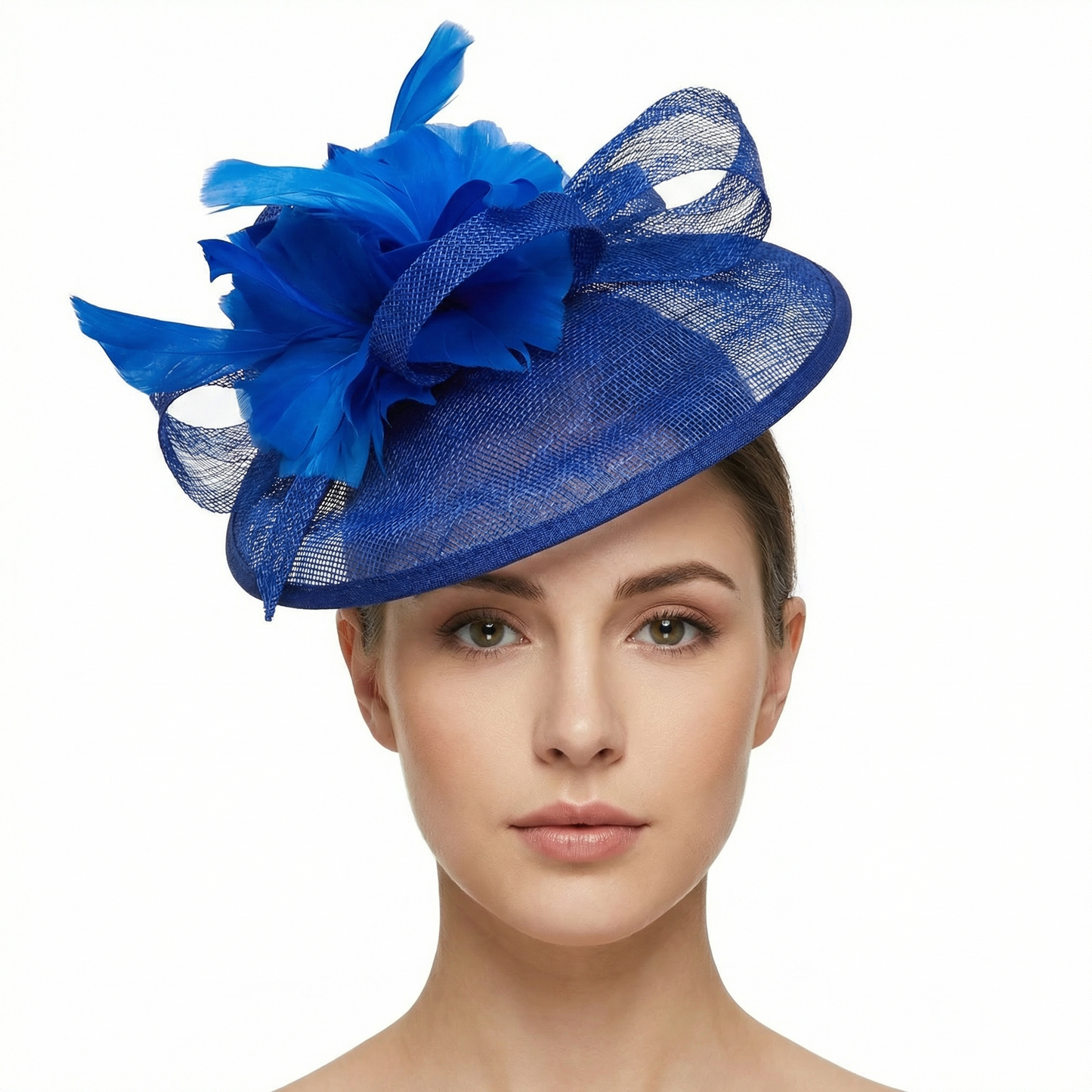 Sinamay Hatinator with Spiral Ribbon and Feather Flower