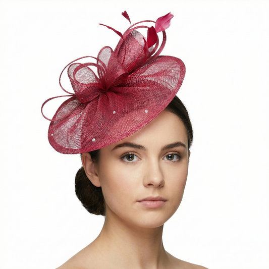 Sinamay Fascinator with Diamonds and Real Feather