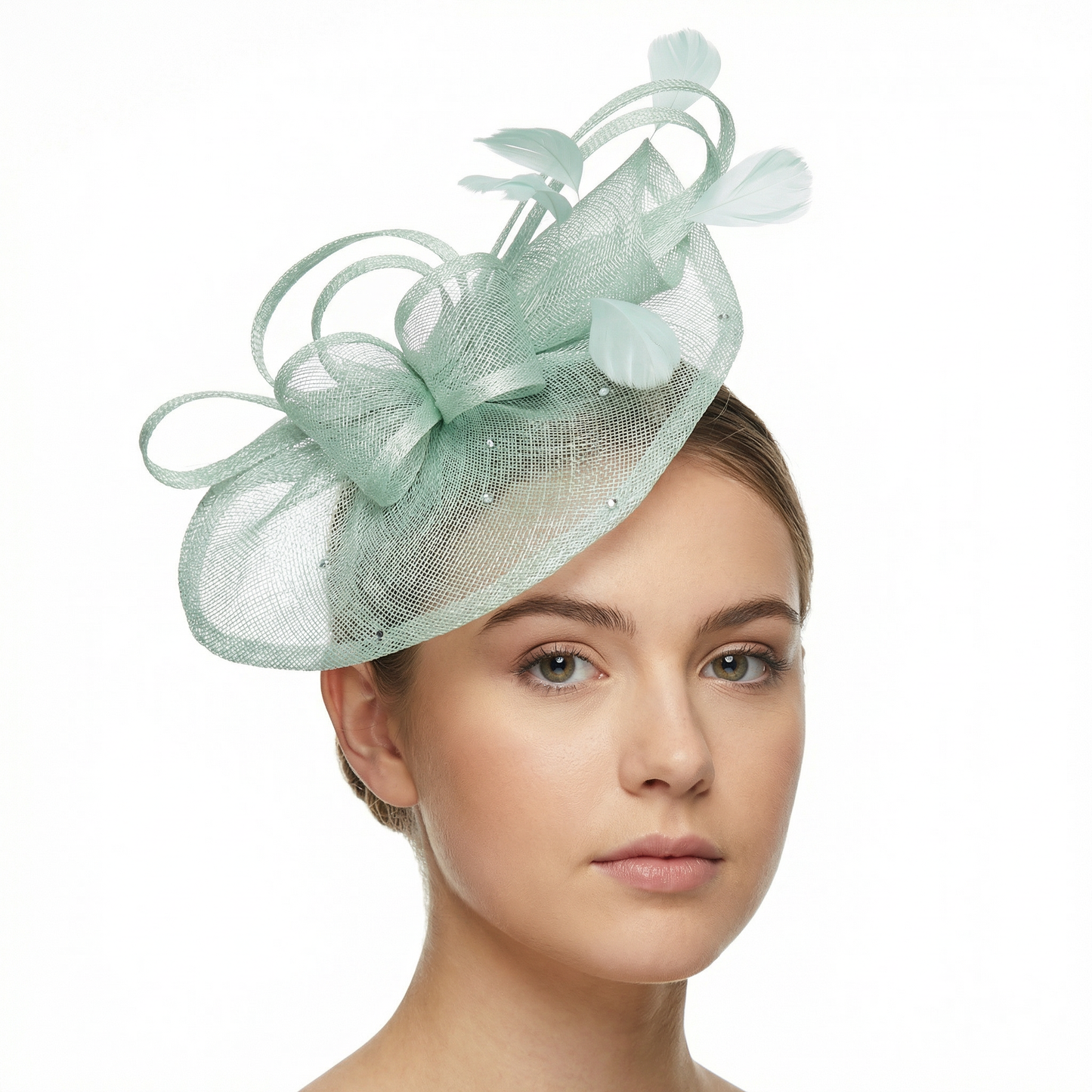Sinamay Fascinator with Diamonds and Real Feather