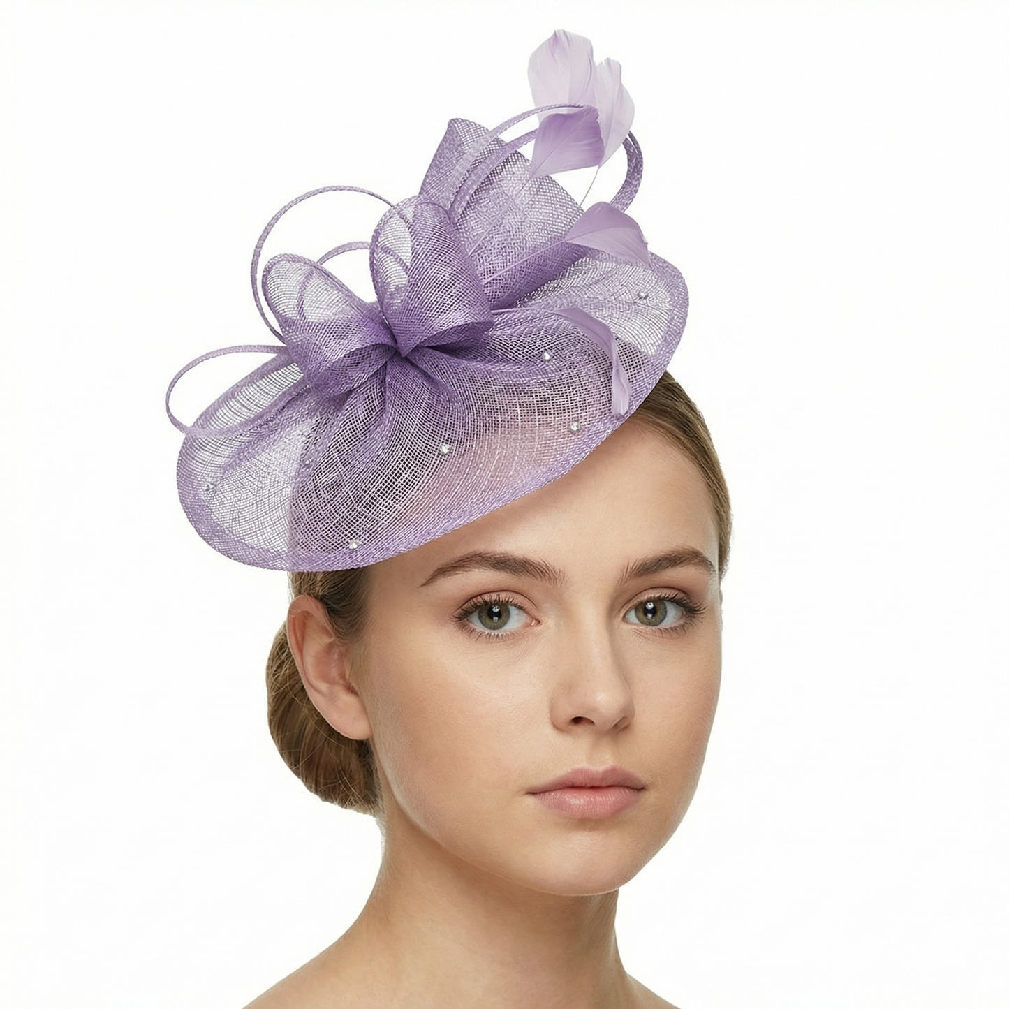 Sinamay Fascinator with Diamonds and Real Feather