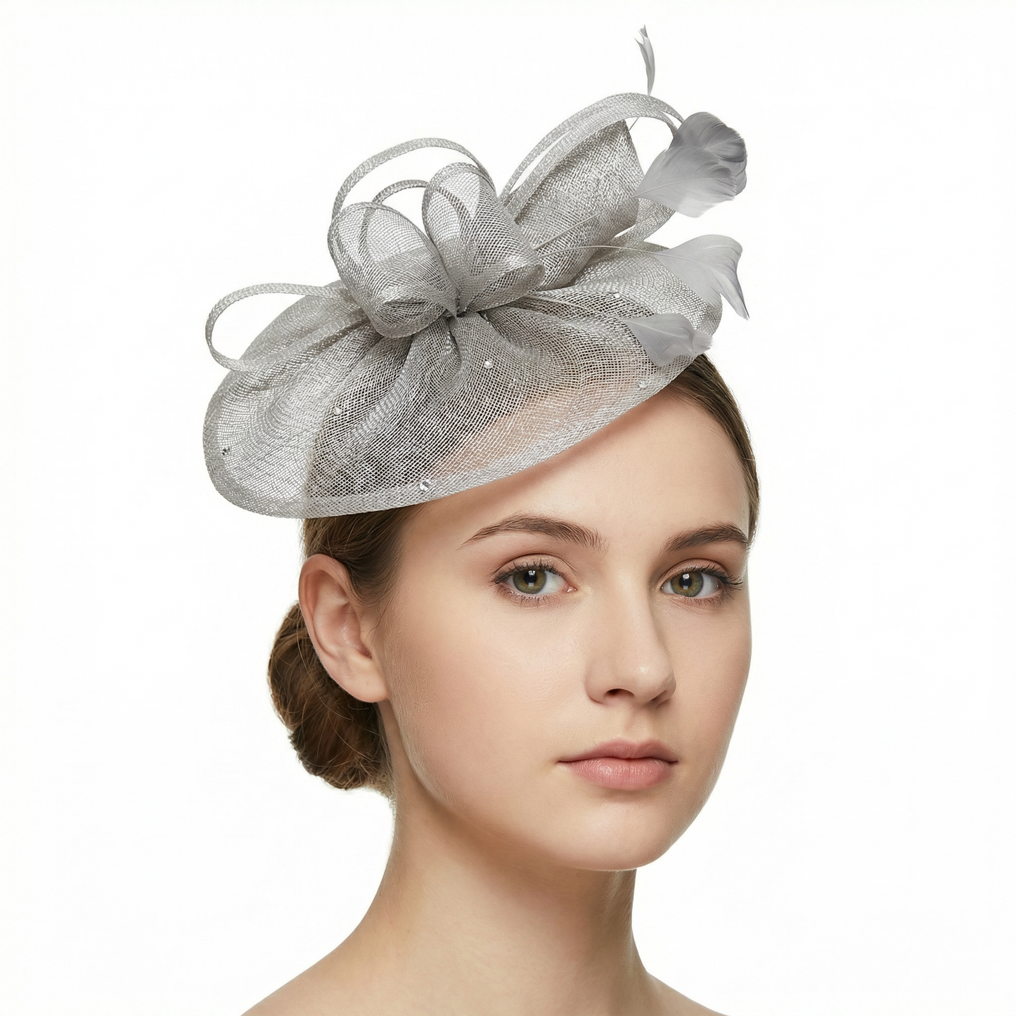 Sinamay Fascinator with Diamonds and Real Feather