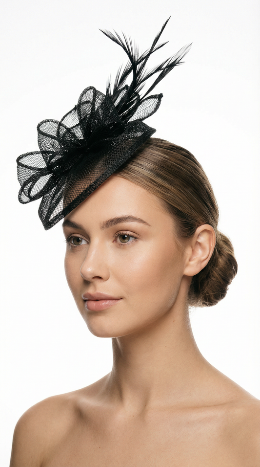 Ladies Tilted Flower Sinamay Fascinator - Elegant Design for Various Occasions, Brooch Pin & Clip Attachment