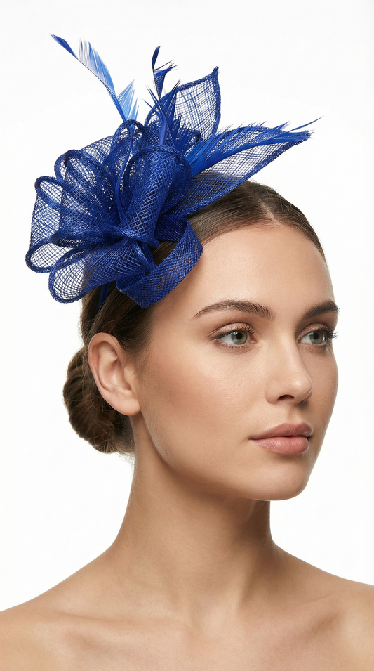 Ladies Tilted Flower Sinamay Fascinator - Elegant Design for Various Occasions, Brooch Pin & Clip Attachment