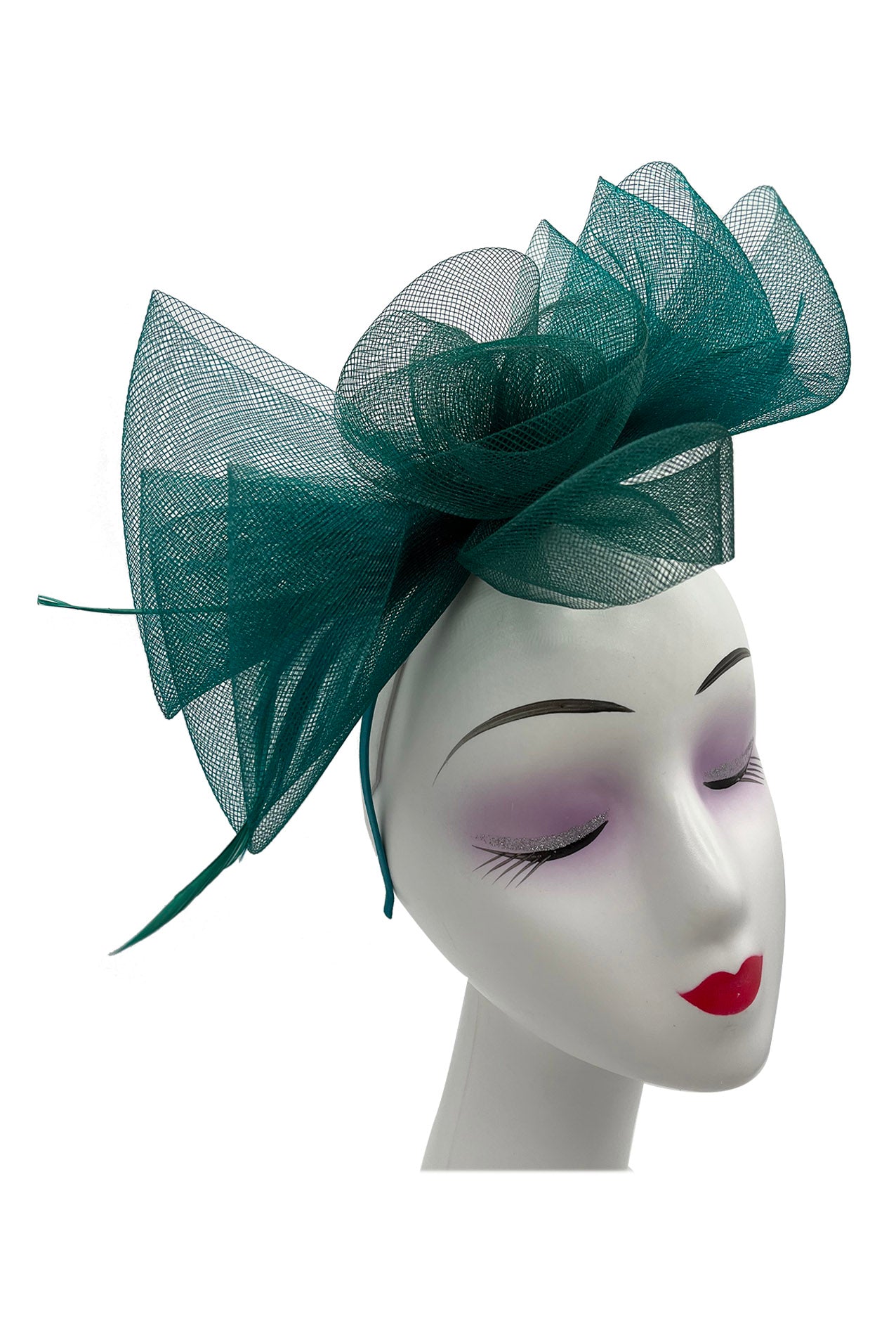 Large Folded Bow Knot Fascinator with Synthetic Curls & Feathers Elegant Design with Headband and Clip for Stylish Accessory