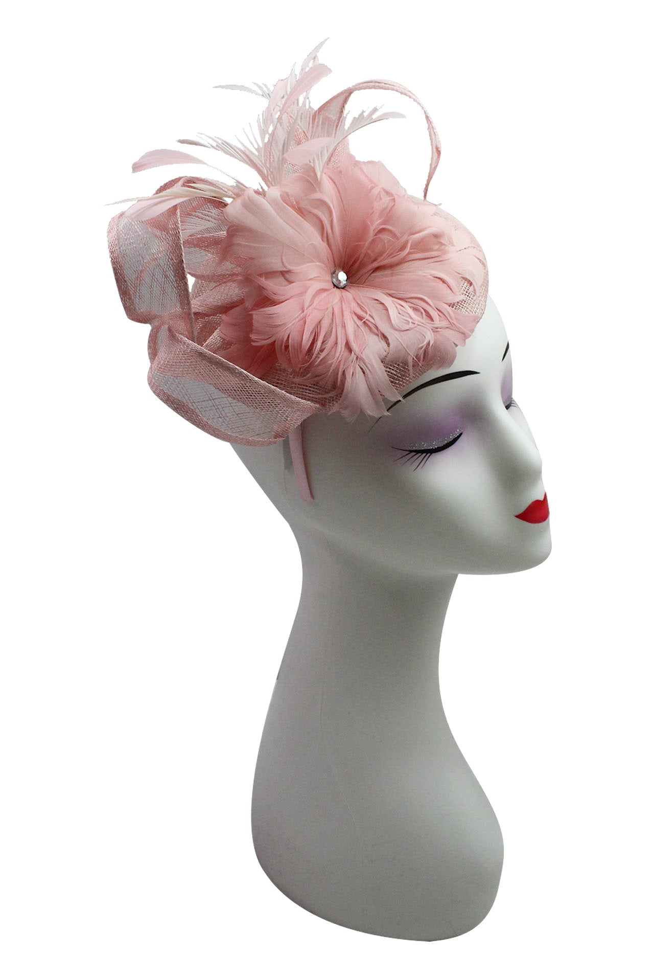 Round Pillbox Feather Flower Centered Fascinator for Elegant Occasions