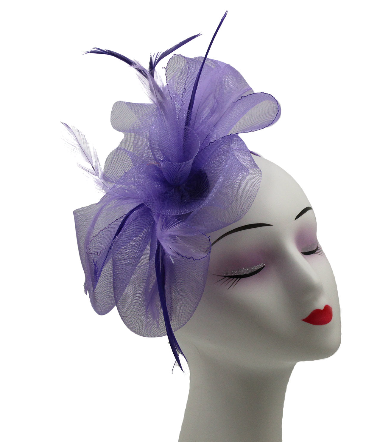 Large Folded Bow Knot Fascinator with Synthetic Curls & Feathers Elegant Design with Headband and Clip for Stylish Accessory