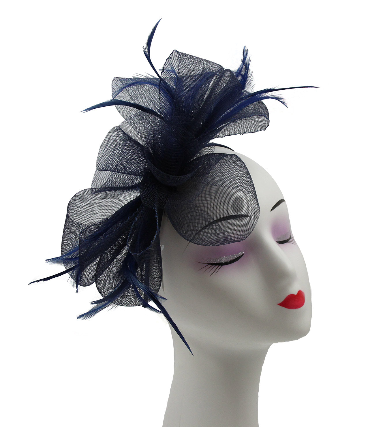 Large Folded Bow Knot Fascinator with Synthetic Curls & Feathers Elegant Design with Headband and Clip for Stylish Accessory