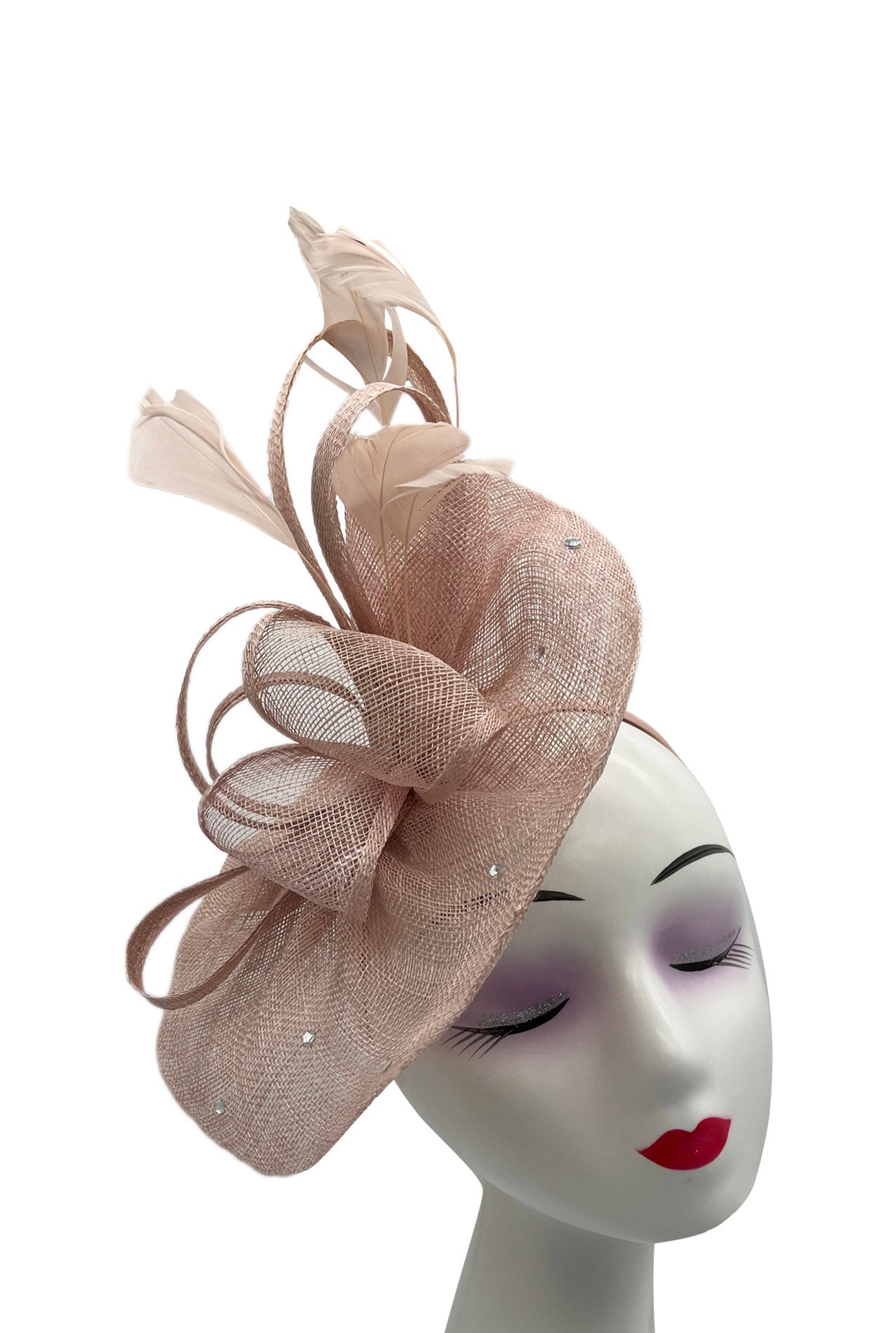 Sinamay Fascinator with Diamonds and Real Feather