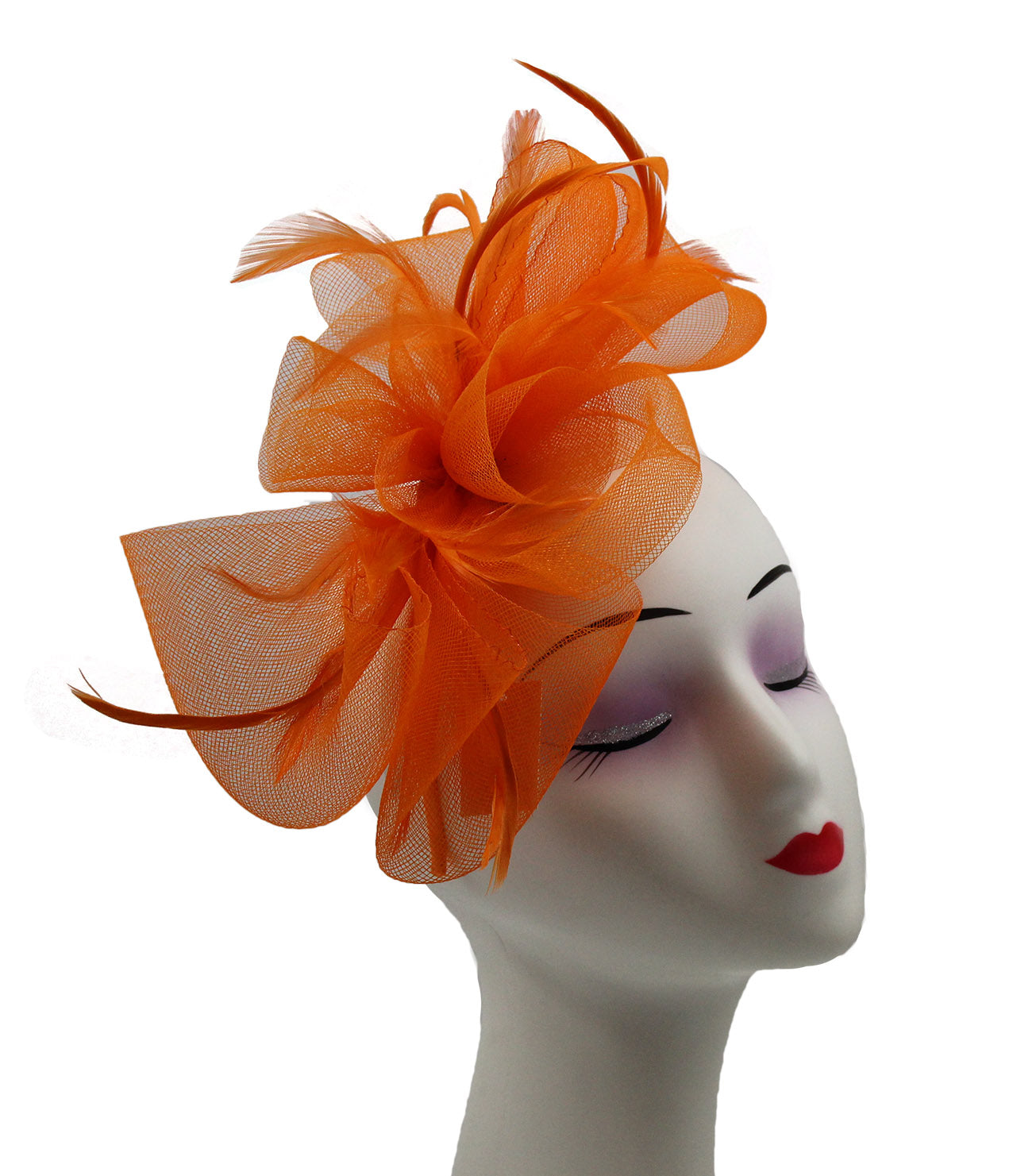 Large Folded Bow Knot Fascinator with Synthetic Curls & Feathers Elegant Design with Headband and Clip for Stylish Accessory