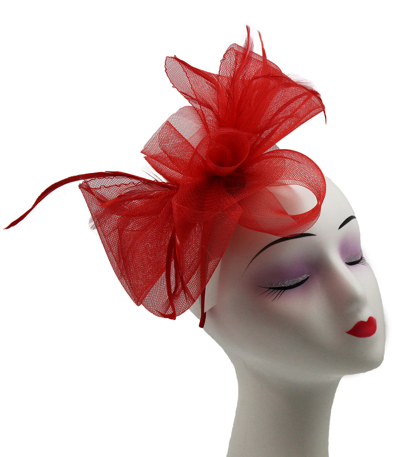 Large Folded Bow Knot Fascinator with Synthetic Curls & Feathers Elegant Design with Headband and Clip for Stylish Accessory
