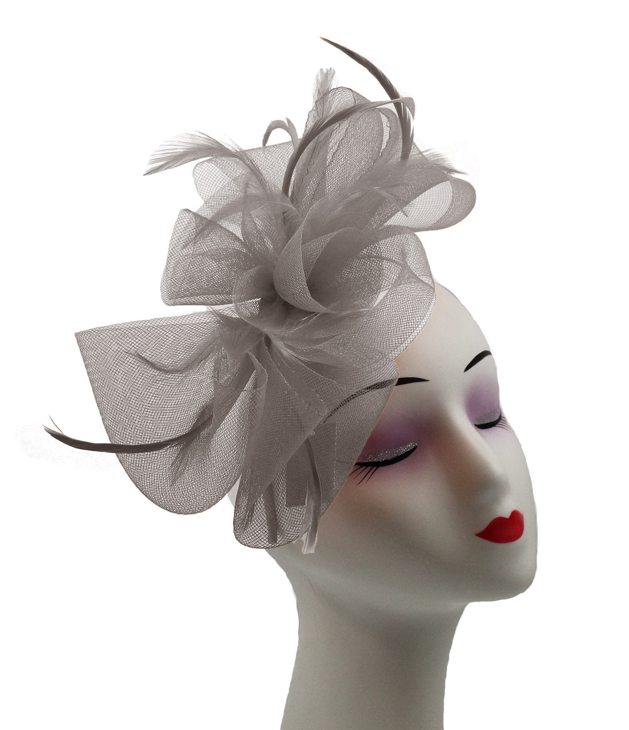 Large Folded Bow Knot Fascinator with Synthetic Curls & Feathers Elegant Design with Headband and Clip for Stylish Accessory