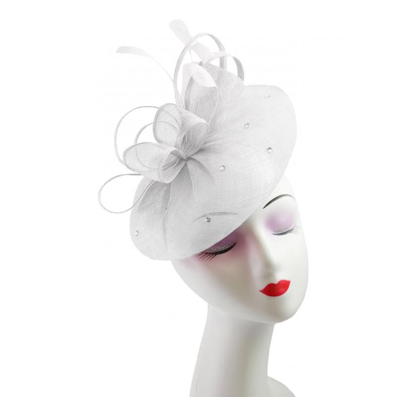 Sinamay Fascinator with Diamonds and Real Feather
