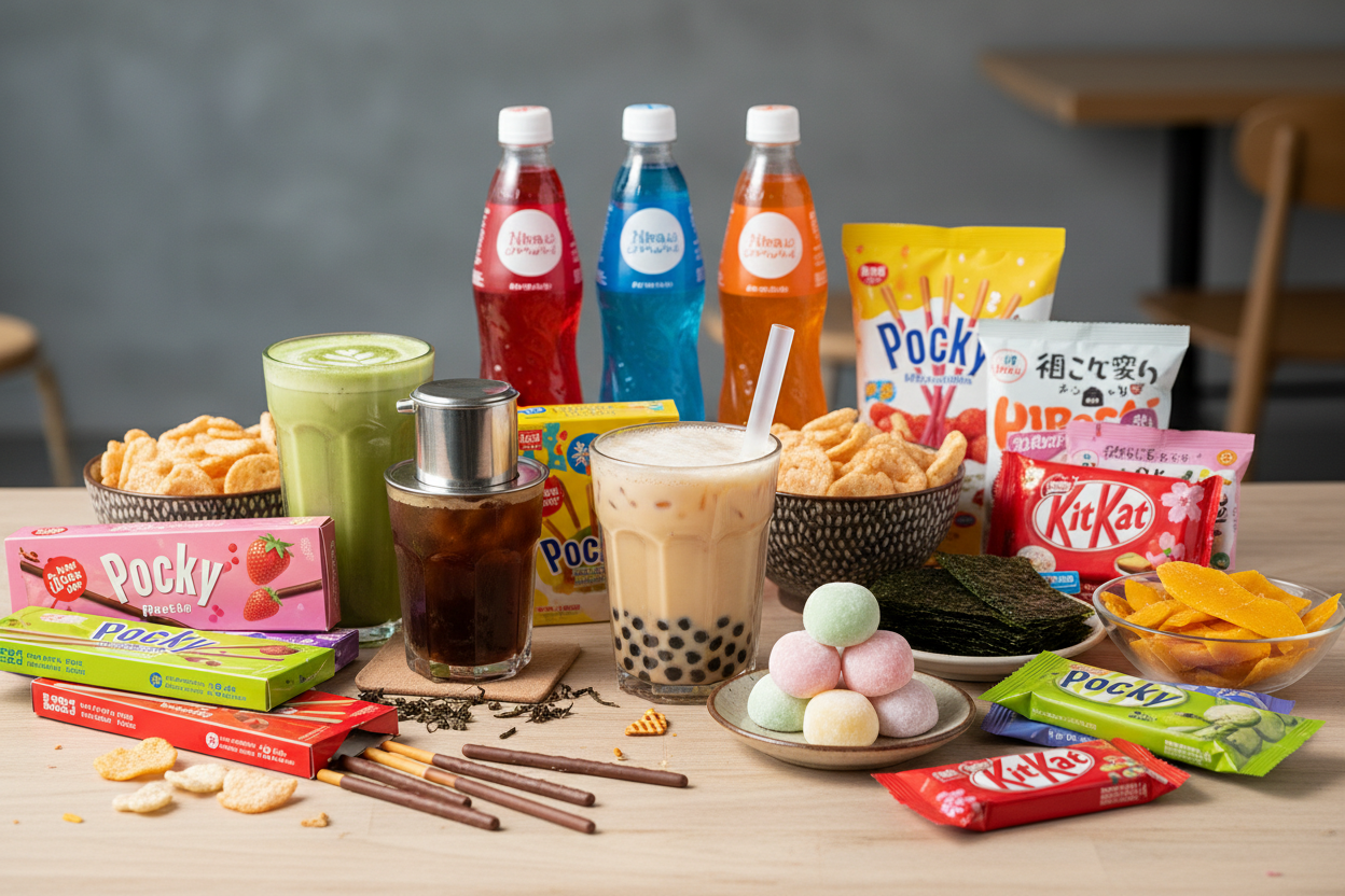 Asian drinks and snacks