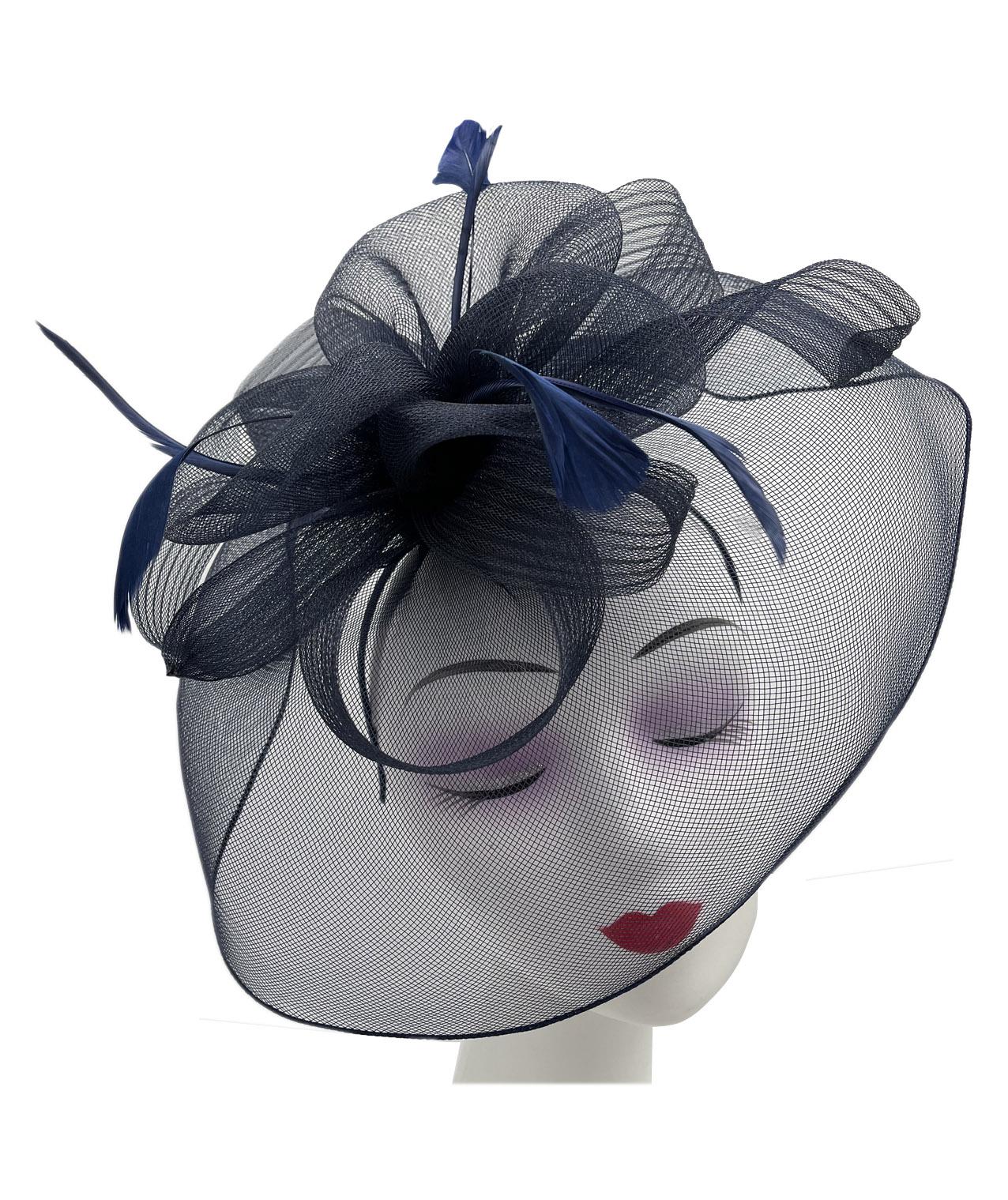 Large Mesh Net Fascinator with Side Flower & Feather