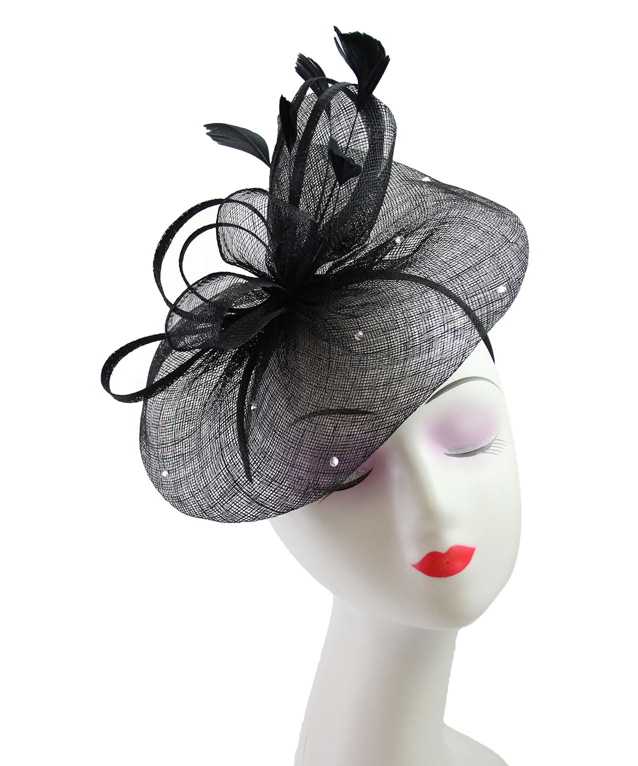 Sinamay Fascinator with Diamonds and Real Feather