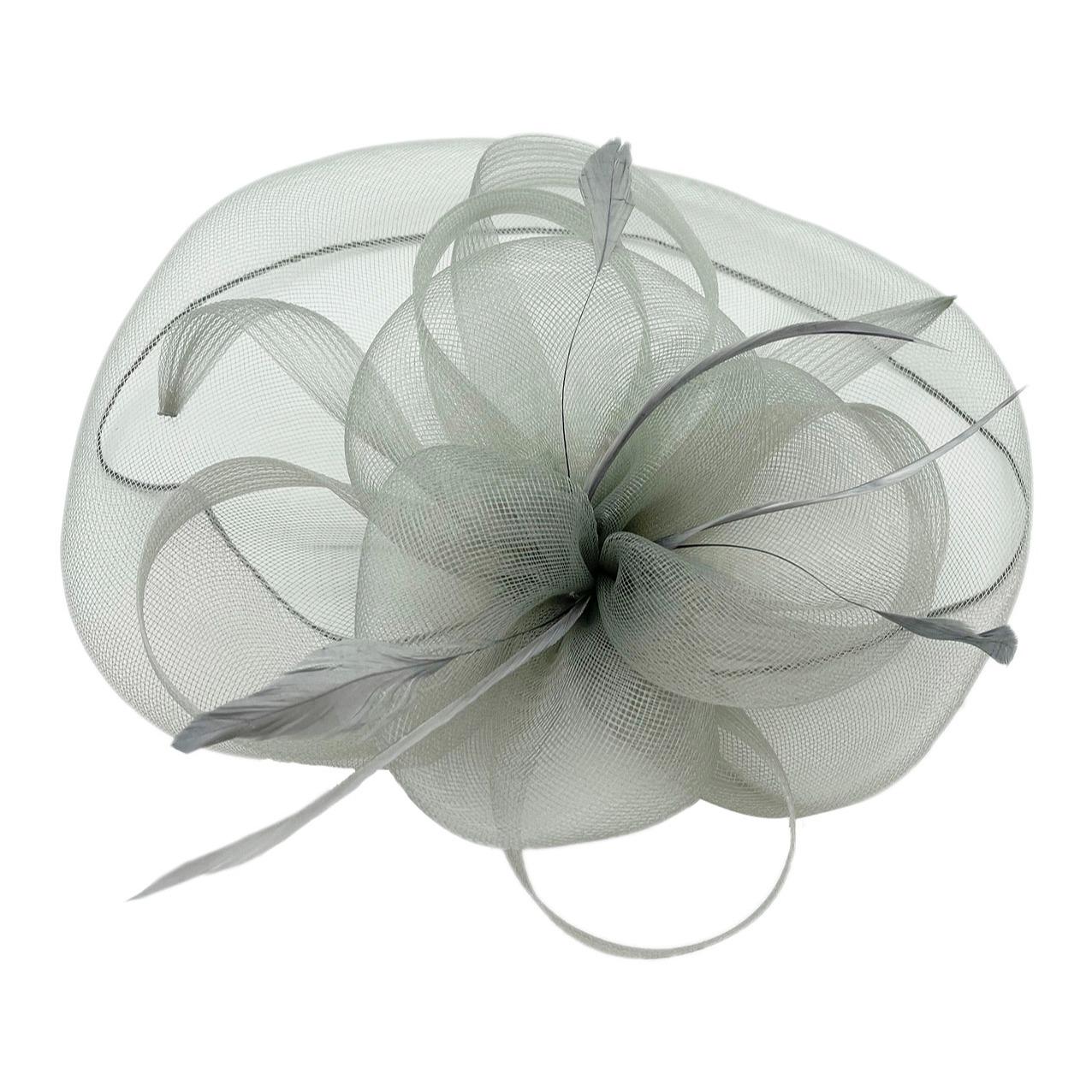 Large Mesh Net Fascinator with Side Flower & Feather
