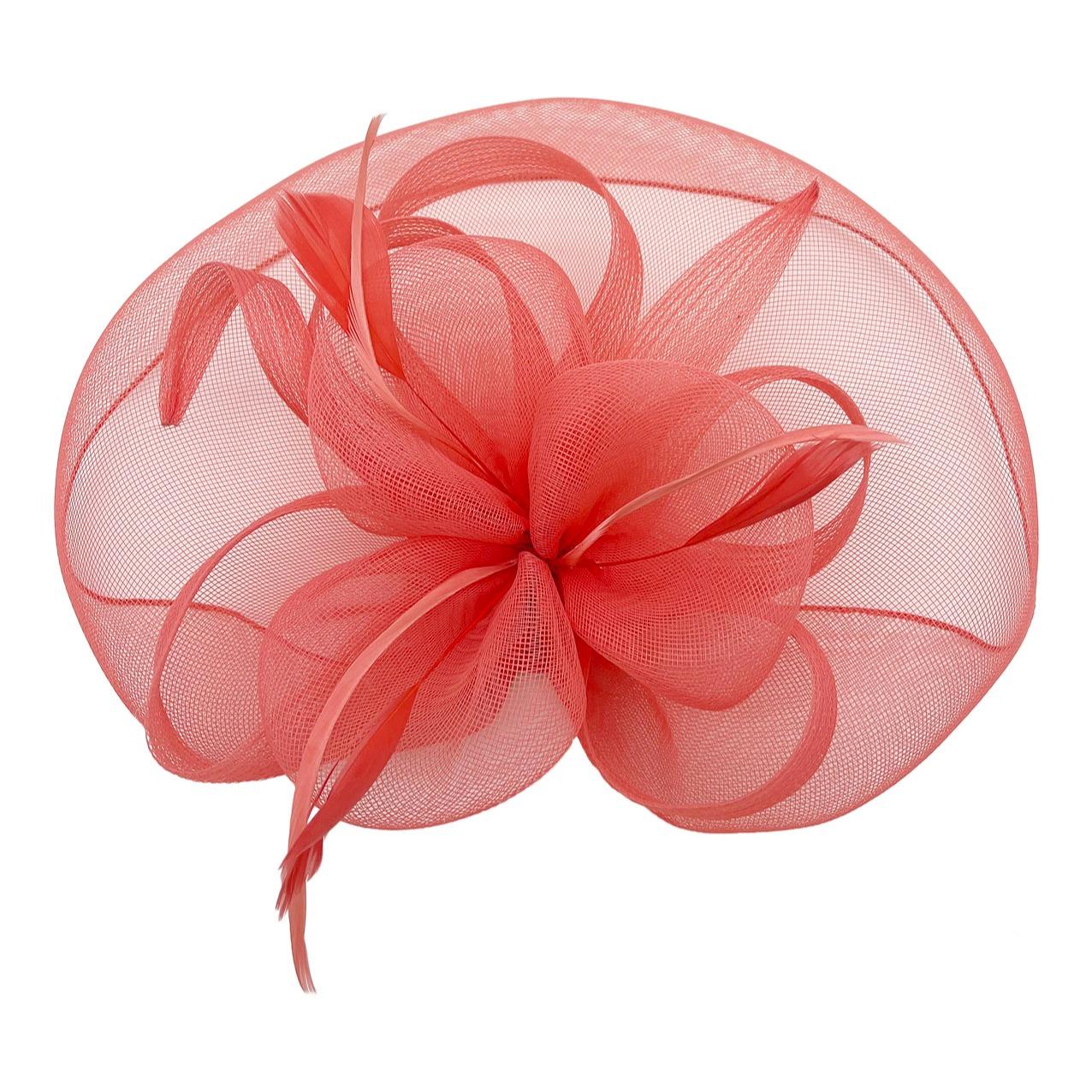 Large Mesh Net Fascinator with Side Flower & Feather