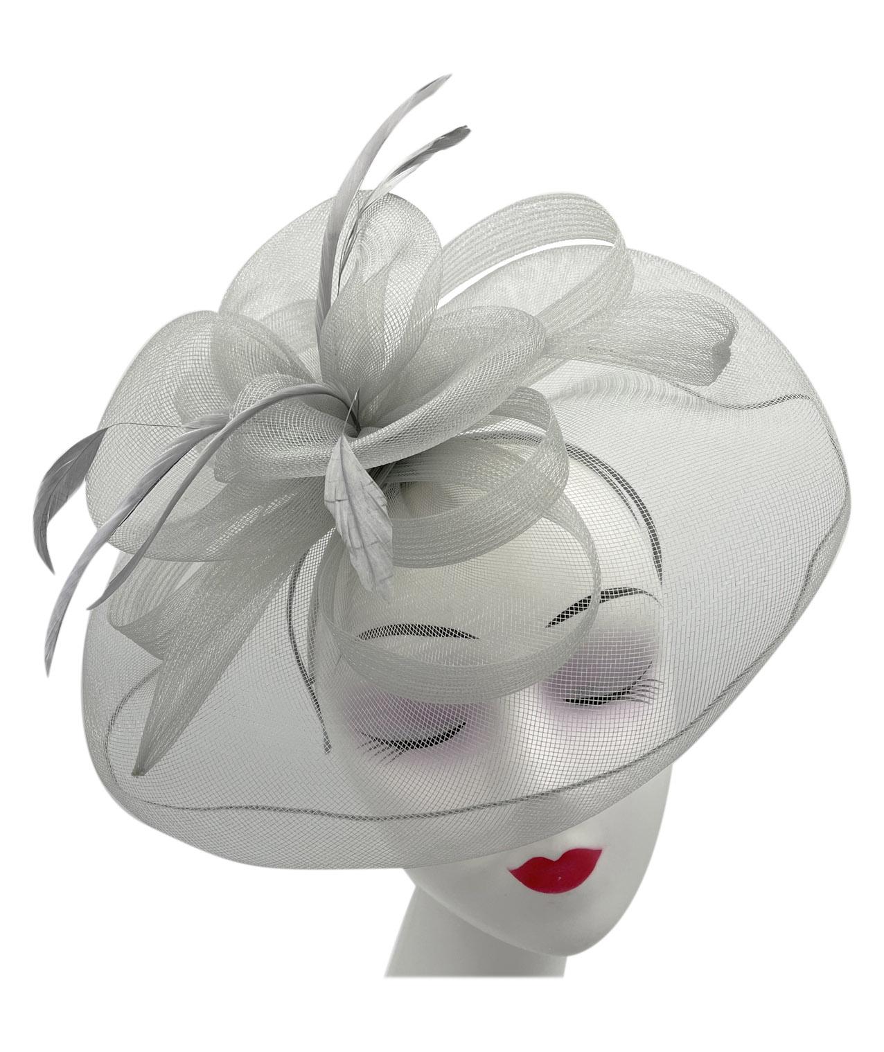 Large Mesh Net Fascinator with Side Flower & Feather