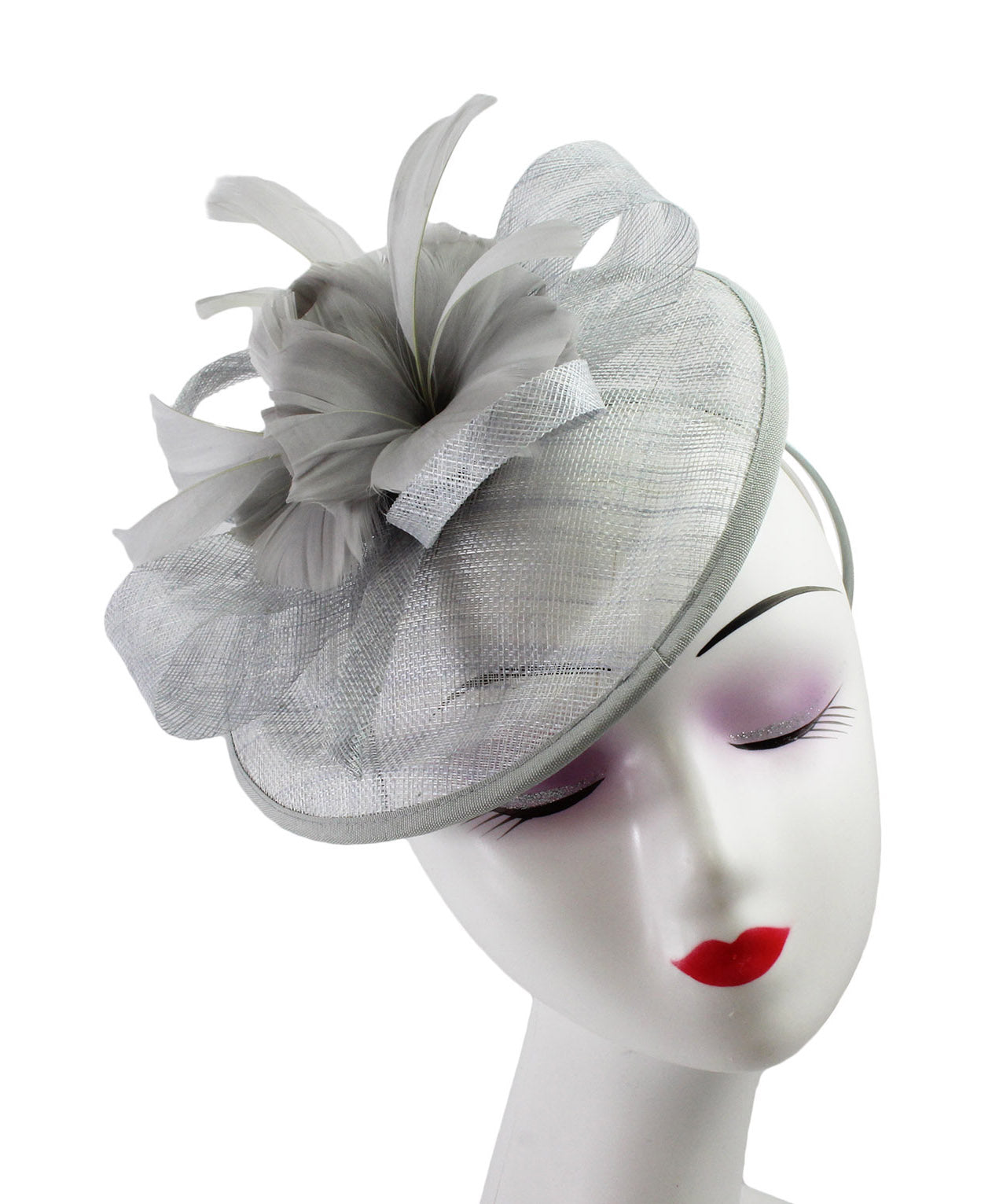 Sinamay Hatinator with Spiral Ribbon and Feather Flower