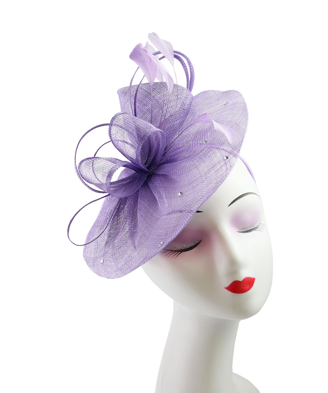 Sinamay Fascinator with Diamonds and Real Feather