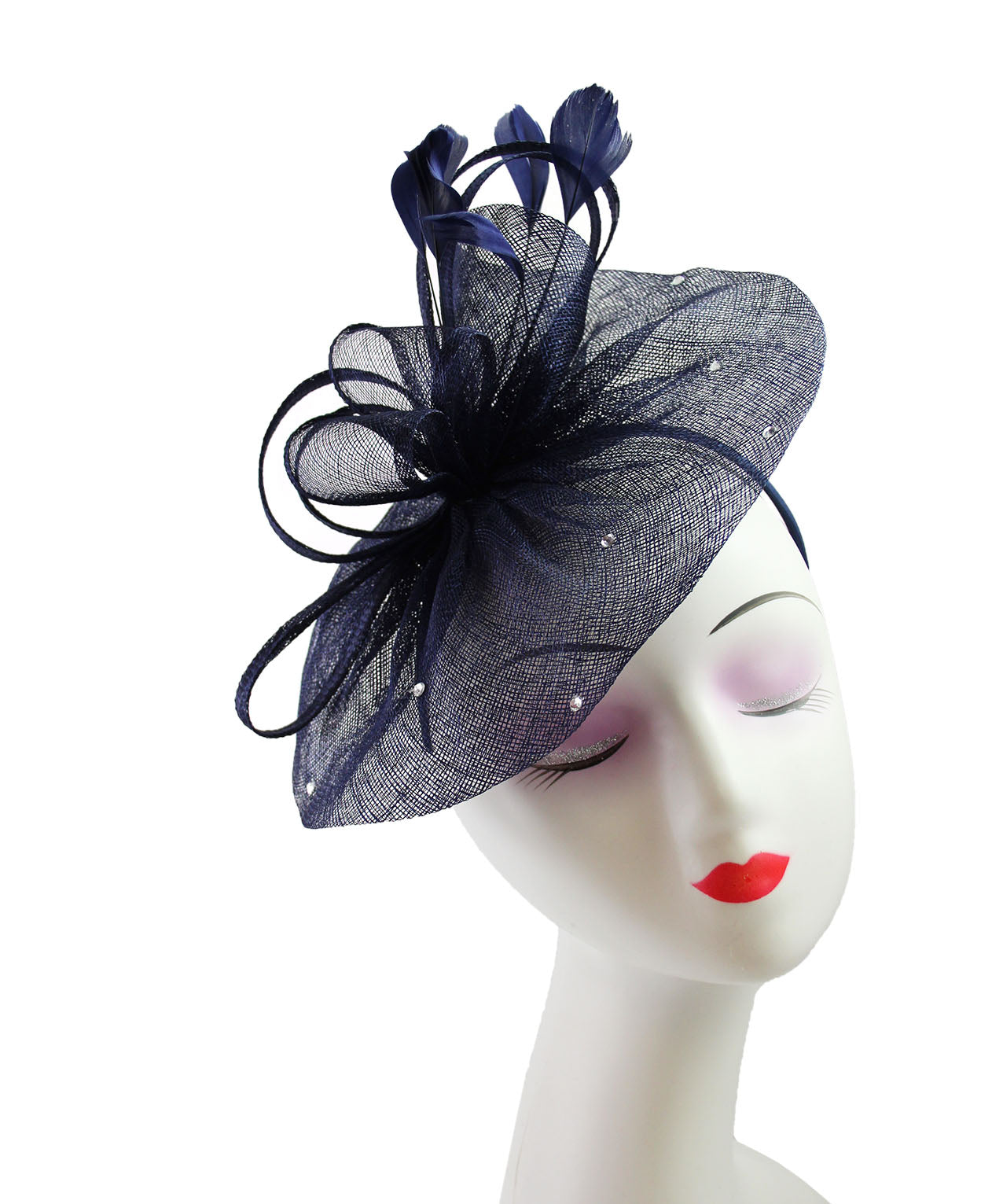 Sinamay Fascinator with Diamonds and Real Feather