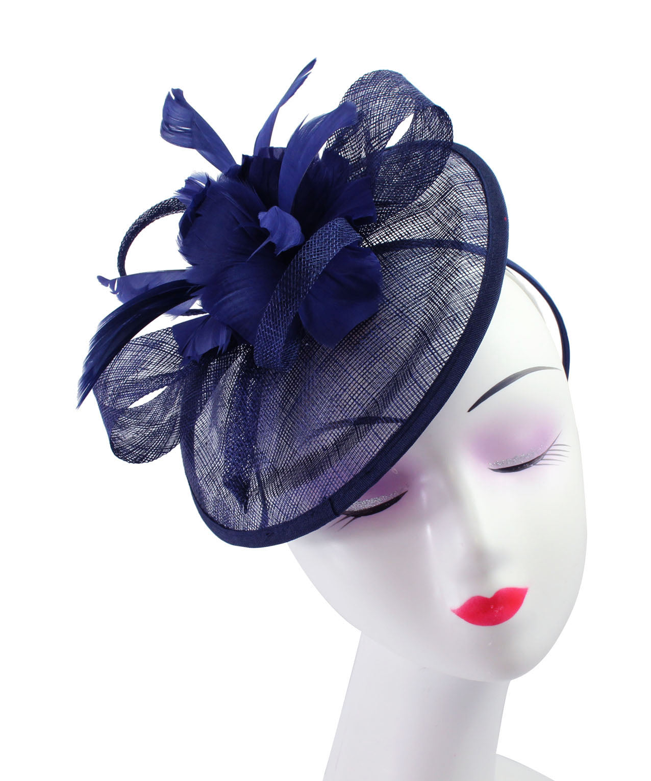 Sinamay Hatinator with Spiral Ribbon and Feather Flower