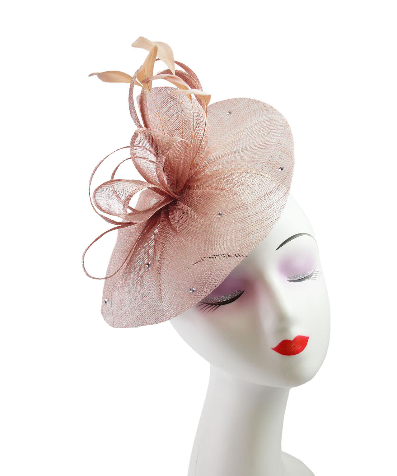 Sinamay Fascinator with Diamonds and Real Feather