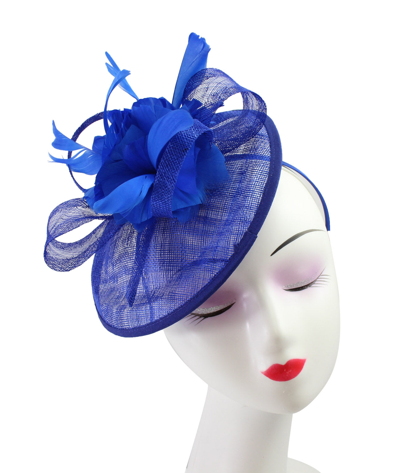 Sinamay Hatinator with Spiral Ribbon and Feather Flower